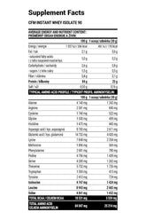 Supplement facts for Extrifit Iso 90 CFM Instant Whey showcasing nutritional content and amino acid profile.